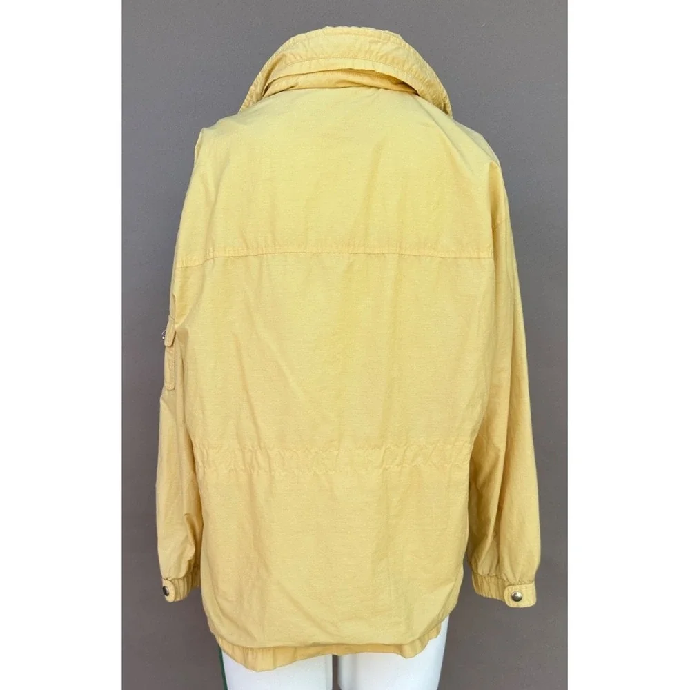 Talbots Raincoat Jacket L Yellow Hooded Full Zip Lined‎ Lightweight Preppy Chic